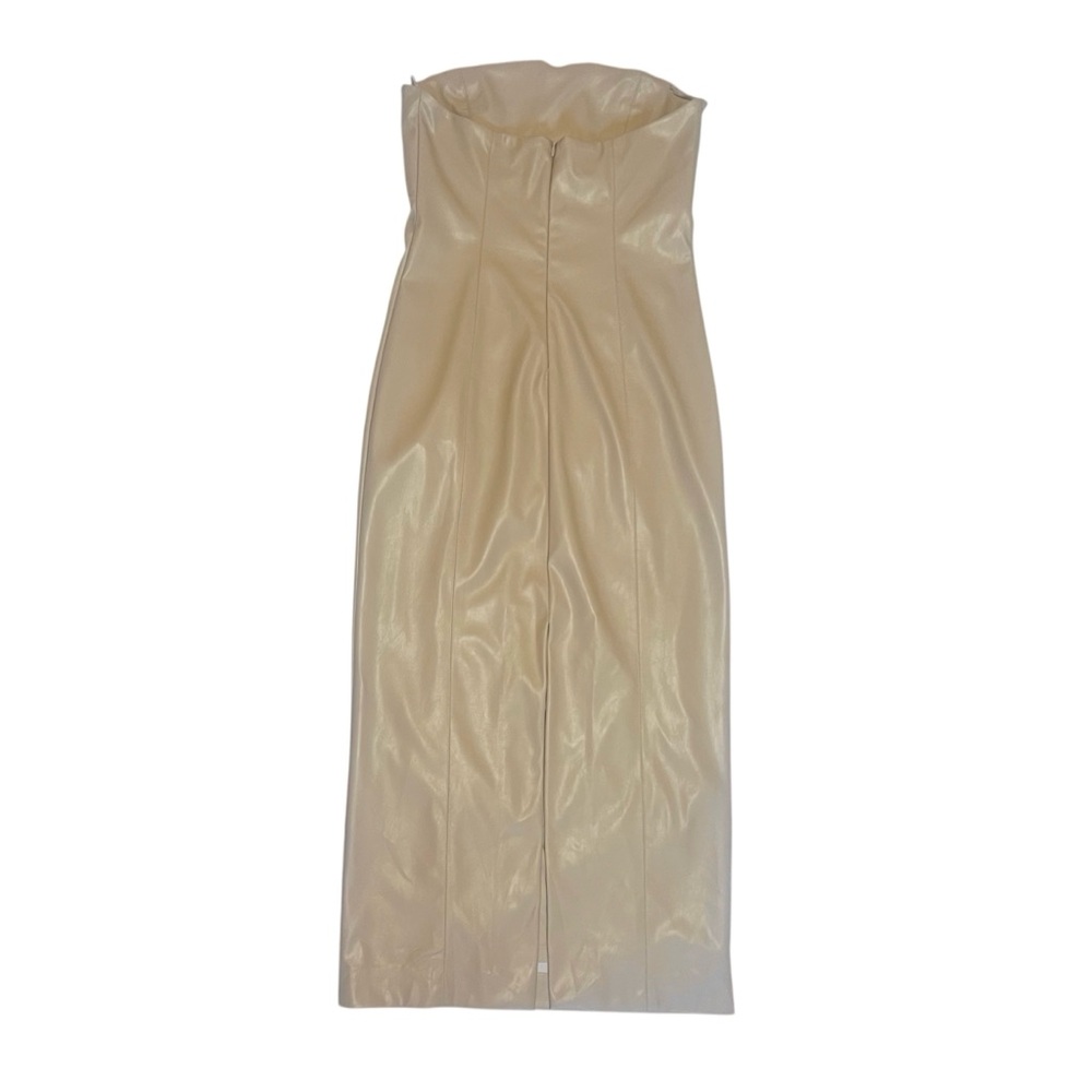 ZARA Faux Leather Strapless Midi Dress Tan Cream Size Med. NWT - Picture 3 of 13